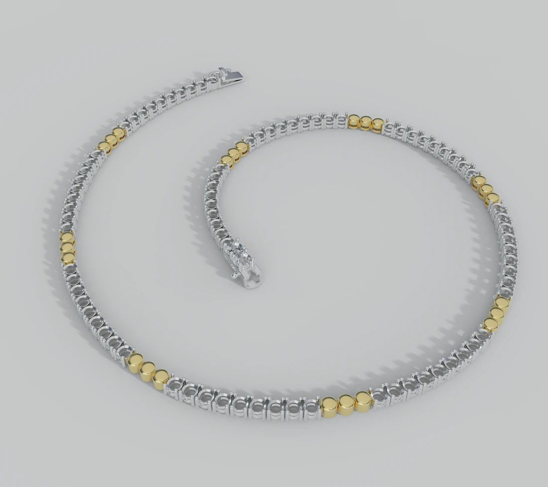 Tennis necklace mounting in rose and white gold